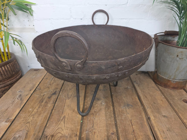 Antique Original Indian Riveted Kadai Fire Pit BBQ Drinks Ice Cooler Planter