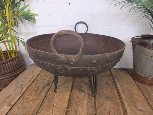 Antique Original Indian Riveted Kadai Fire Pit BBQ Drinks Ice Cooler Planter