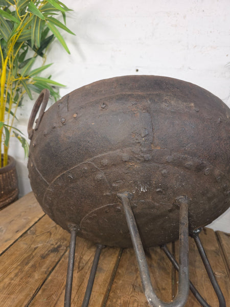 Antique Original Indian Riveted Kadai Fire Pit BBQ Drinks Ice Cooler Planter