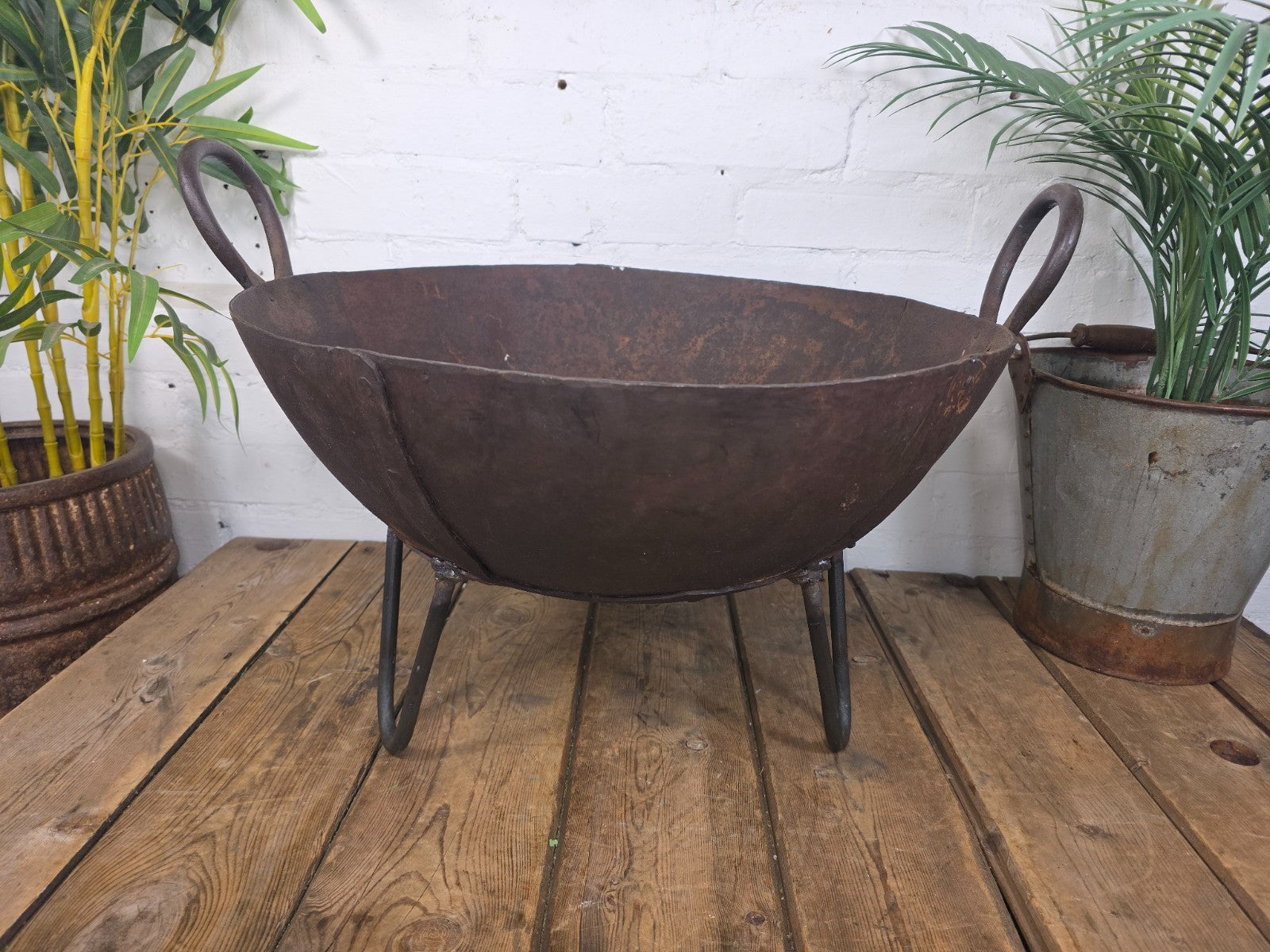 Antique Original Indian Riveted Kadai Fire Pit BBQ Drinks Ice Cooler Planter