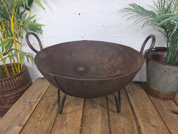 Antique Original Indian Riveted Kadai Fire Pit BBQ Drinks Ice Cooler Planter
