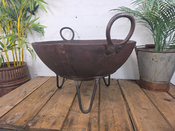 Antique Original Indian Riveted Kadai Fire Pit BBQ Drinks Ice Cooler Planter