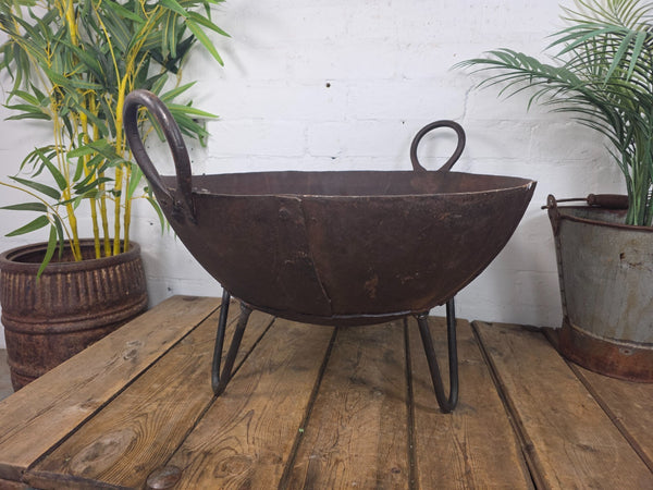 Antique Original Indian Riveted Kadai Fire Pit BBQ Drinks Ice Cooler Planter