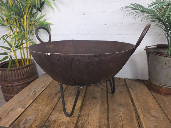Antique Original Indian Riveted Kadai Fire Pit BBQ Drinks Ice Cooler Planter