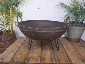Antique Original Indian Riveted Kadai Fire Pit BBQ Drinks Ice Cooler Planter