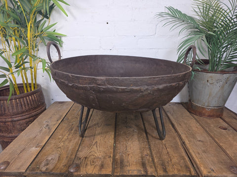 Antique Original Indian Riveted Kadai Fire Pit BBQ Drinks Ice Cooler Planter