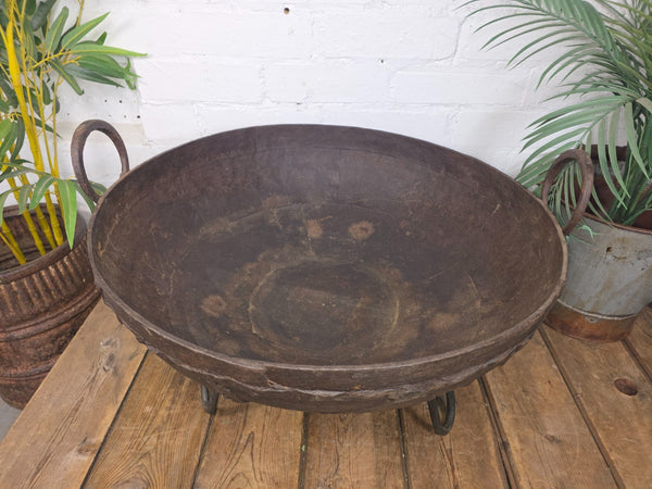 Antique Original Indian Riveted Kadai Fire Pit BBQ Drinks Ice Cooler Planter