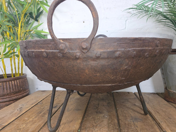 Antique Original Indian Riveted Kadai Fire Pit BBQ Drinks Ice Cooler Planter