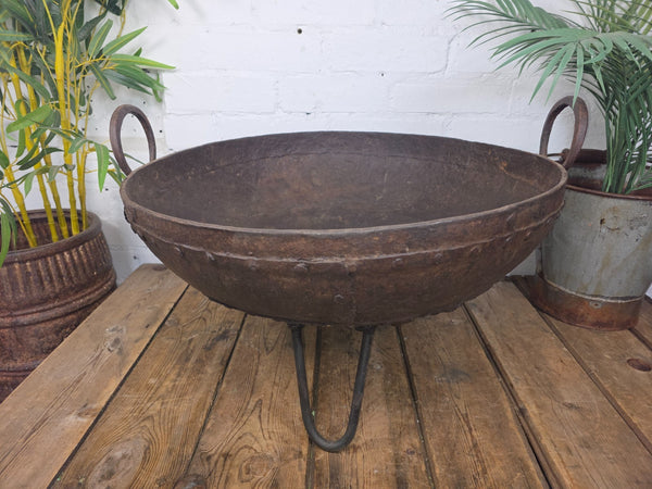 Antique Original Indian Riveted Kadai Fire Pit BBQ Drinks Ice Cooler Planter