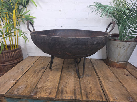 Antique Original Indian Riveted Kadai Fire Pit BBQ Drinks Ice Cooler Planter