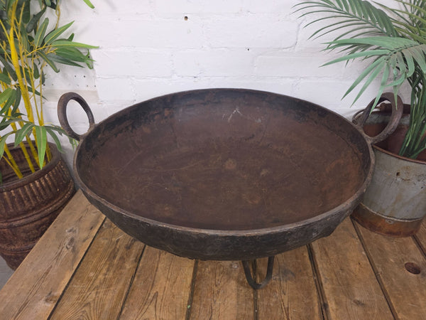 Antique Original Indian Riveted Kadai Fire Pit BBQ Drinks Ice Cooler Planter