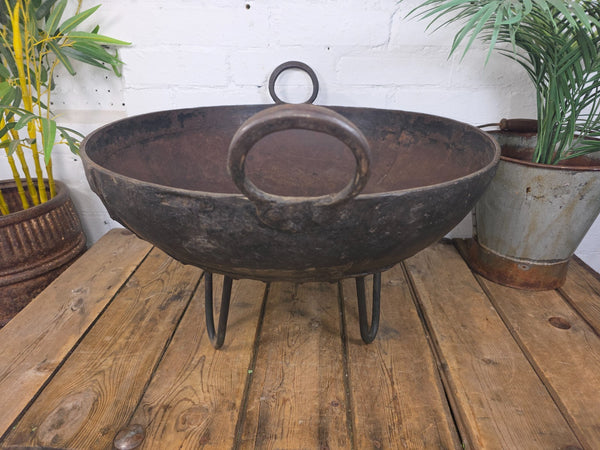 Antique Original Indian Riveted Kadai Fire Pit BBQ Drinks Ice Cooler Planter