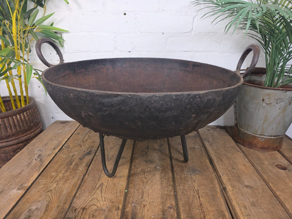 Antique Original Indian Riveted Kadai Fire Pit BBQ Drinks Ice Cooler Planter