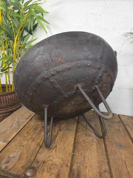 Antique Original Indian Riveted Kadai Fire Pit BBQ Drinks Ice Cooler Planter