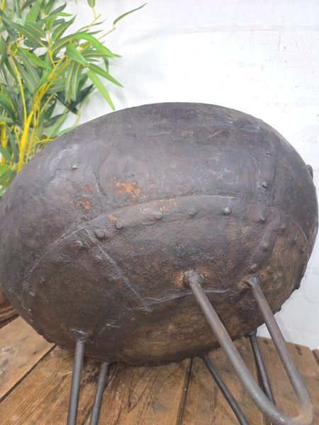 Antique Original Indian Riveted Kadai Fire Pit BBQ Drinks Ice Cooler Planter