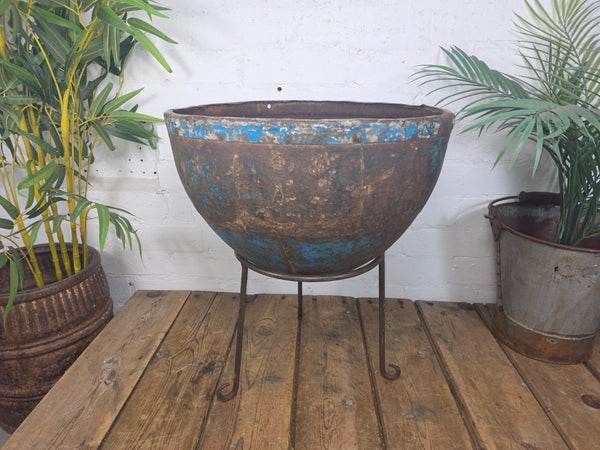 Large Heavy Duty Riveted Iron Indian Kadai Fire Pit Garden Planter Drinks Cooler