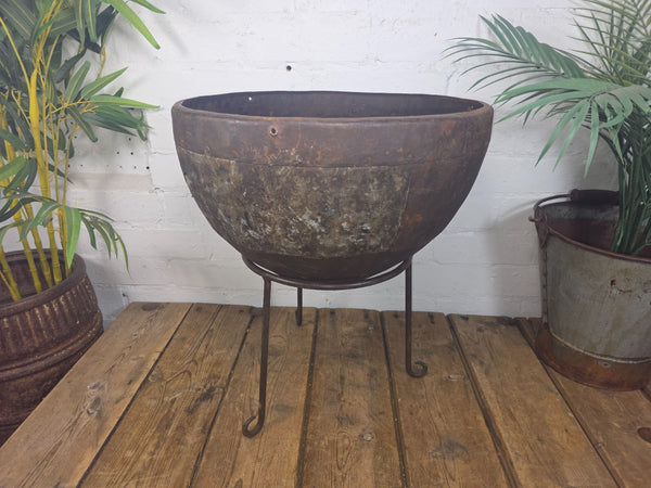 Large Heavy Duty Riveted Iron Indian Kadai Fire Pit Garden Planter Drinks Cooler