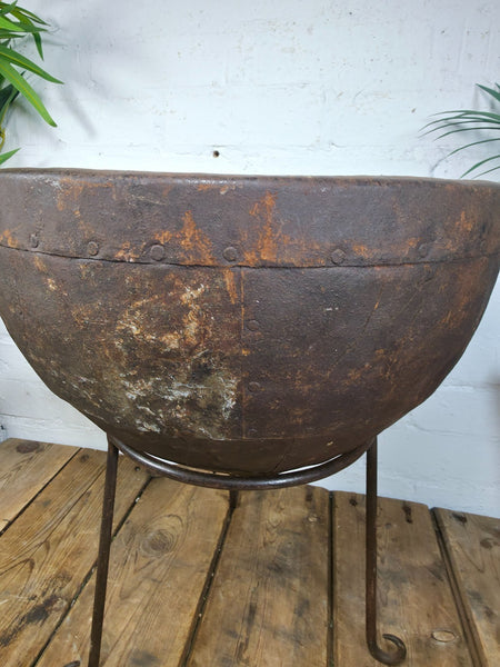Large Heavy Duty Riveted Iron Indian Kadai Fire Pit Garden Planter Drinks Cooler