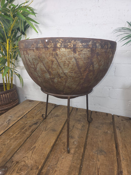 Large Heavy Duty Riveted Iron Indian Kadai Fire Pit Garden Planter Drinks Cooler