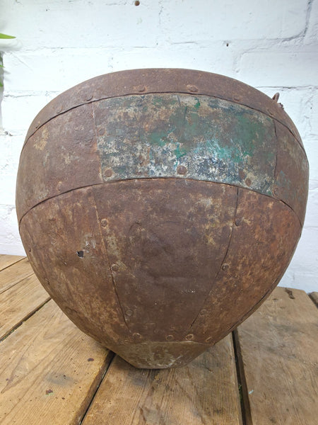 Vintage Indian Rustic Riveted Iron Metal Plant Pot Garden Planter Hanging Basket