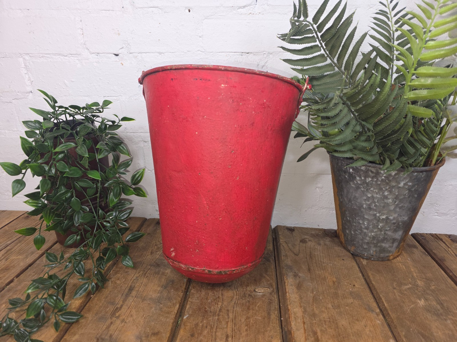 Vintage Rustic industrial Metal Fire Bucket Garden Planter Tub Hanging Basket