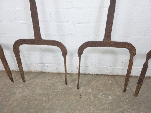 Set Antique 19th Century Wrought Iron Blacksmith Made Twisted Estate Fence Posts