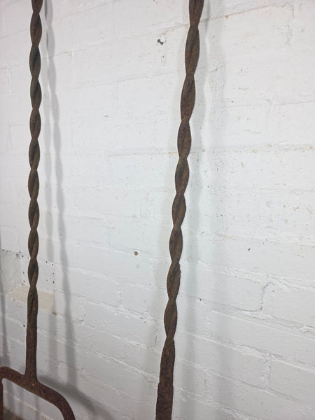 Set Antique 19th Century Wrought Iron Blacksmith Made Twisted Estate Fence Posts