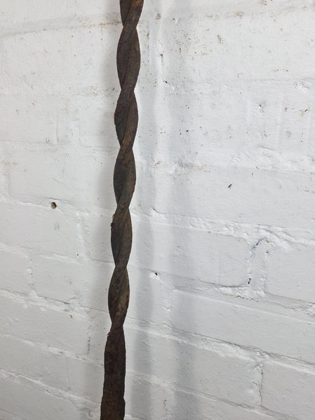 Set Antique 19th Century Wrought Iron Blacksmith Made Twisted Estate Fence Posts