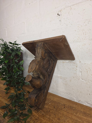 Vintage Rustic Indian Hand Carved Architectural Wall Shelf Plinth