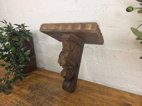 Vintage Rustic Indian Hand Carved Architectural Wall Shelf Plinth
