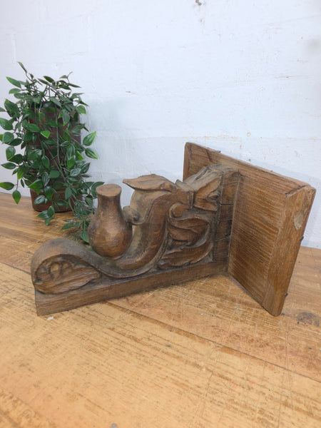 Vintage Rustic Indian Hand Carved Architectural Wall Shelf Plinth