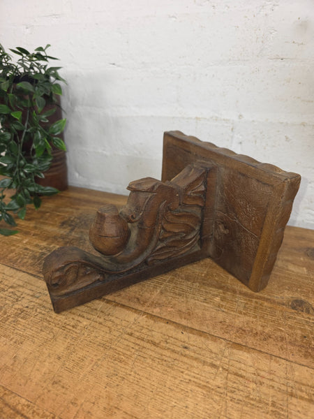 Vintage Rustic Indian Hand Carved Architectural Wall Shelf Plinth