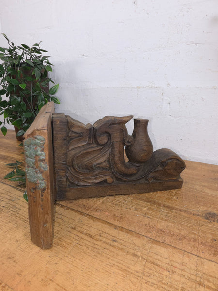 Vintage Rustic Indian Hand Carved Architectural Wall Shelf Plinth