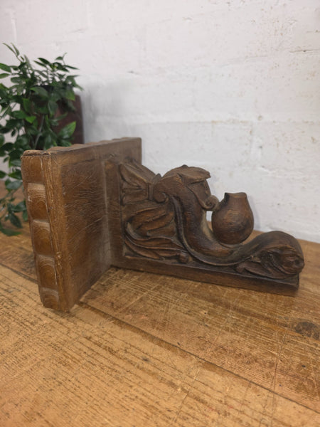 Vintage Rustic Indian Hand Carved Architectural Wall Shelf Plinth