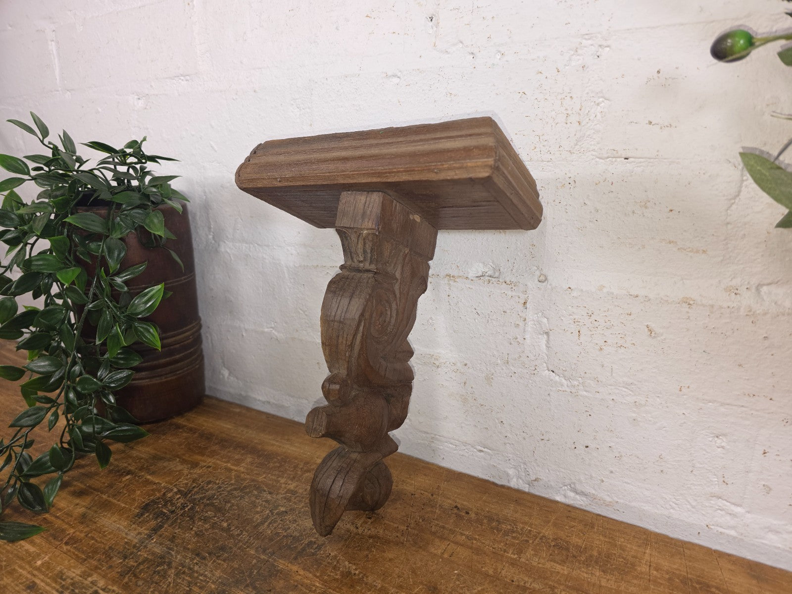 Vintage Rustic Indian Hand Carved Architectural Wall Shelf Plinth