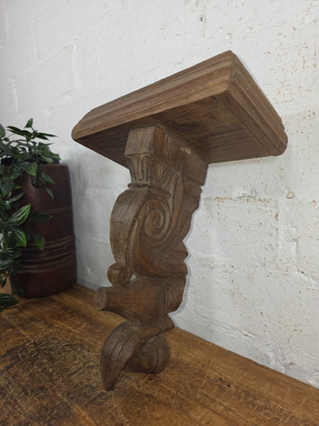 Vintage Rustic Indian Hand Carved Architectural Wall Shelf Plinth