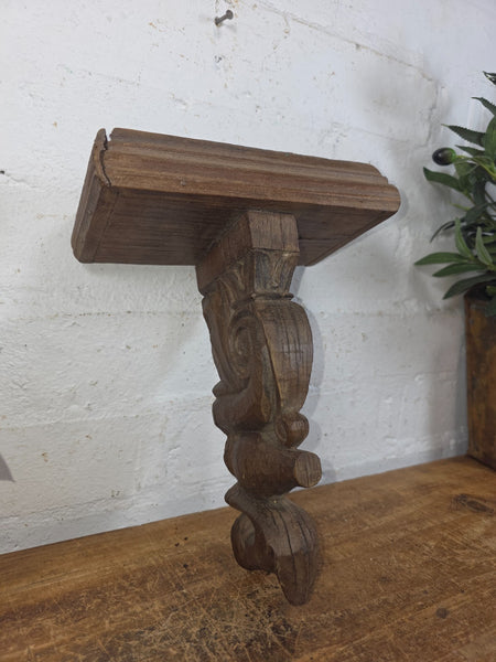 Vintage Rustic Indian Hand Carved Architectural Wall Shelf Plinth
