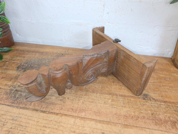 Vintage Rustic Indian Hand Carved Architectural Wall Shelf Plinth