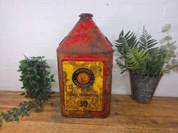 Rare Shell 5 Gallon Tractor Oil 30 Metal Tin Advertising Oil Can Memorabilia