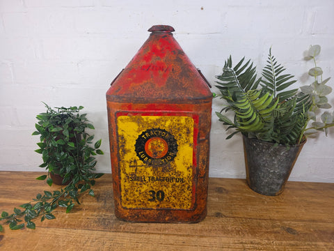 Rare Shell 5 Gallon Tractor Oil 30 Metal Tin Advertising Oil Can Memorabilia