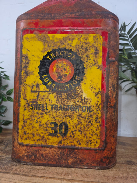 Rare Shell 5 Gallon Tractor Oil 30 Metal Tin Advertising Oil Can Memorabilia