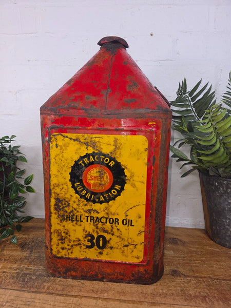 Rare Shell 5 Gallon Tractor Oil 30 Metal Tin Advertising Oil Can Memorabilia