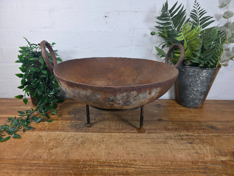 Antique Original Indian Riveted Kadai Fire Pit BBQ Drinks Ice Cooler Planter
