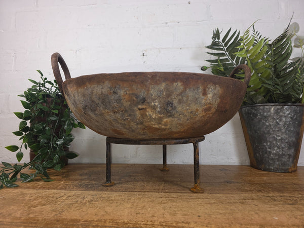 Antique Original Indian Riveted Kadai Fire Pit BBQ Drinks Ice Cooler Planter