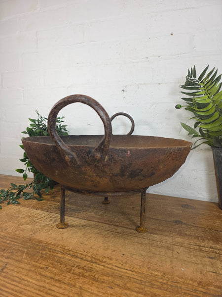 Antique Original Indian Riveted Kadai Fire Pit BBQ Drinks Ice Cooler Planter