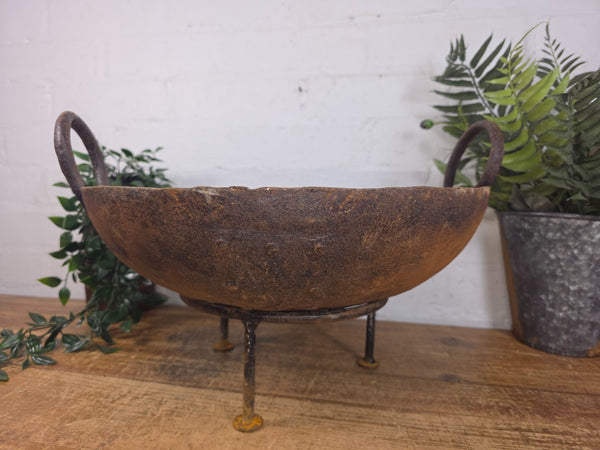 Antique Original Indian Riveted Kadai Fire Pit BBQ Drinks Ice Cooler Planter