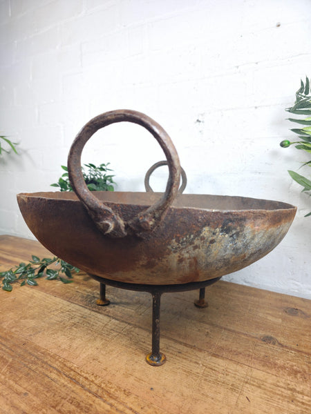 Antique Original Indian Riveted Kadai Fire Pit BBQ Drinks Ice Cooler Planter