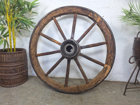 Large Vintage Antique Rustic French Wooden Wagon Cart Wheel Home Garden Decor