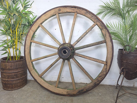 Large Vintage Antique Rustic French Wooden Wagon Cart Wheel Home Garden Decor