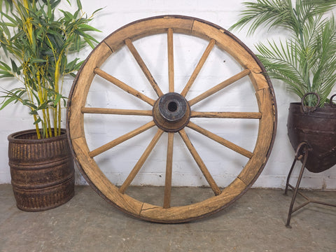 Large Vintage Antique Rustic French Wooden Wagon Cart Wheel Home Garden Decor